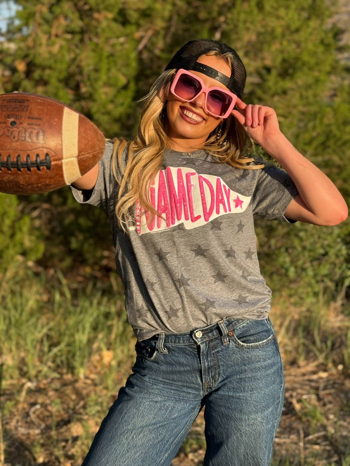 Pennant Game Day in White Ink with Glitter Puff Tee