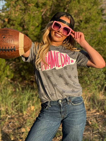 Pennant Game Day in White Ink with Glitter Puff Tee