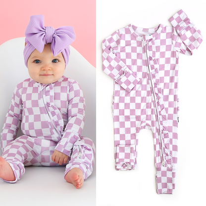 Myla Purple Checks RUFFLE ZIP Bamboo Sleepies Little Outfit