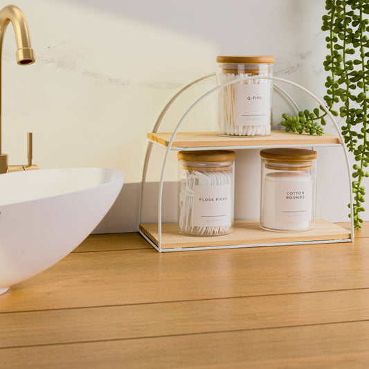 Vase and Vessel Mini Glass Apothecary Jars with Bamboo Lids