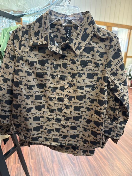 Boys cow western button up shirt