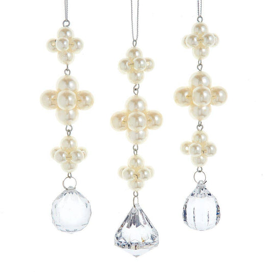 Pearl Dangle W/ Clear Gemstones Orns,