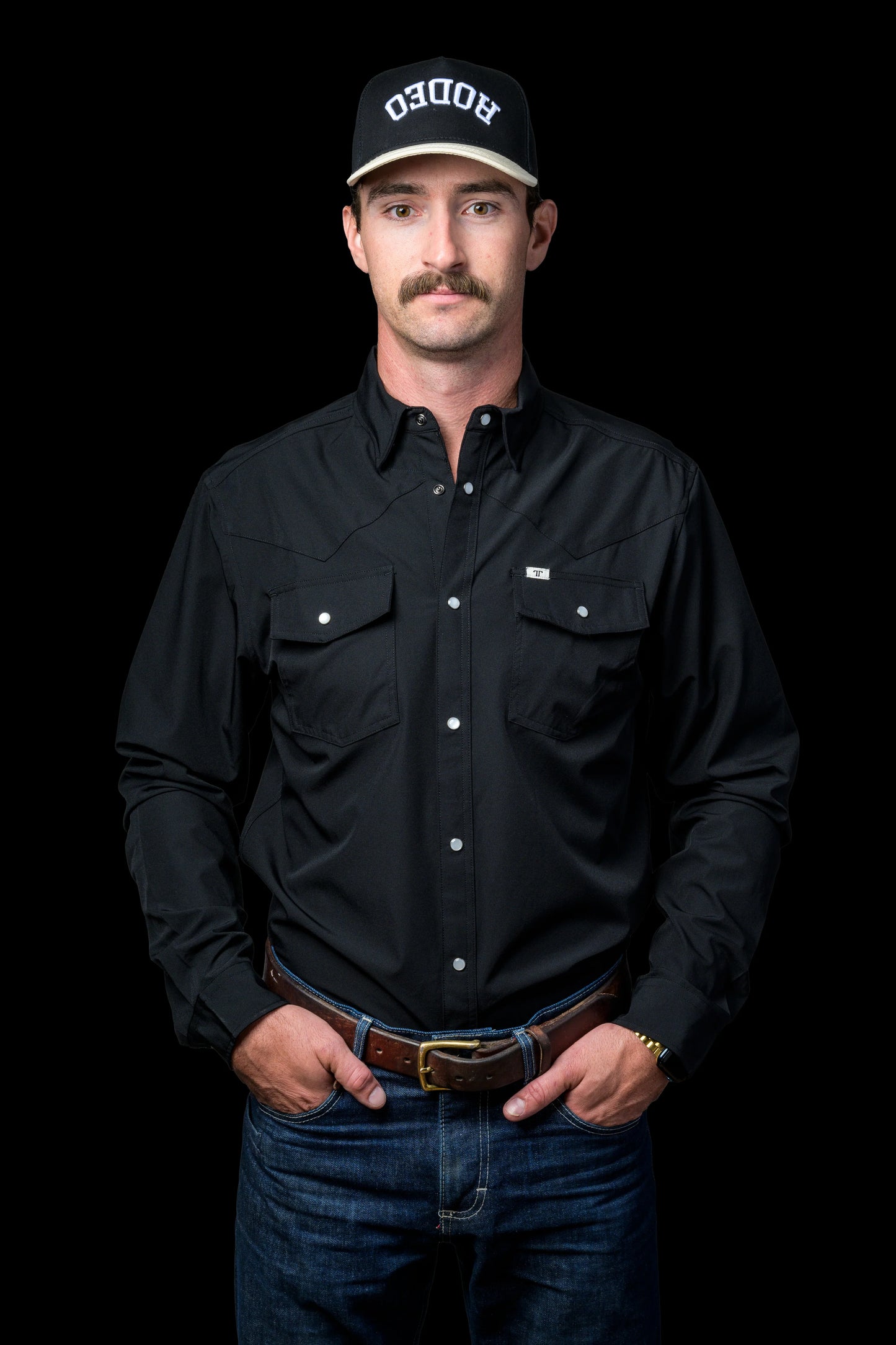 Men's Black Long Sleeve Snap Shirt