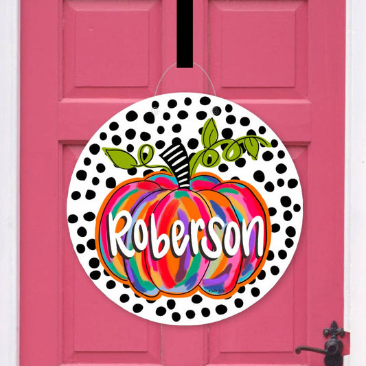 Personalized Colorful Pumpkin Door Hanger
