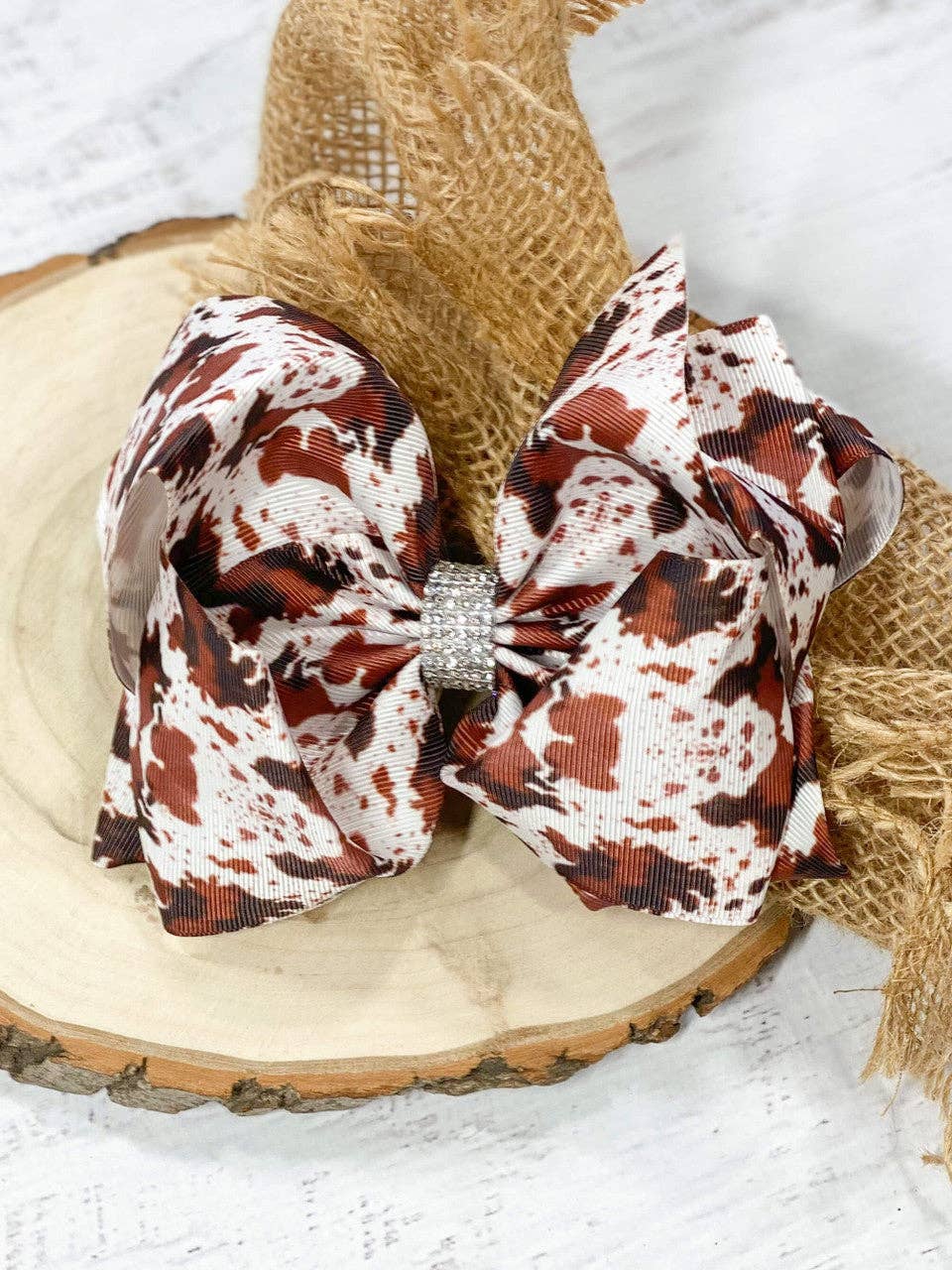 Cowhide Print Texas Size Rhinestone Center Big Bow