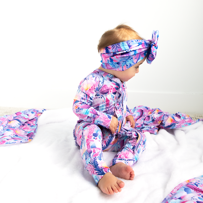 Ayla Floral Ruffle Zip Bamboo Baby Outfit Sleepies Little