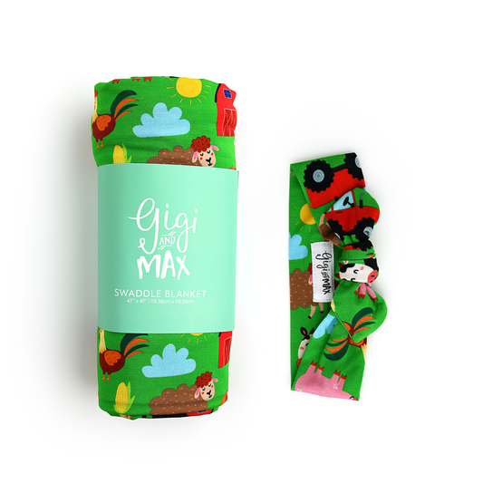 Tanner Swaddle Farm Bamboo Baby Blanket Farm Animals