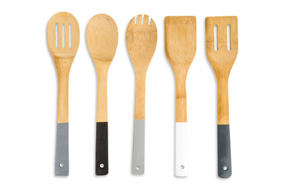 5pc Colorful Bamboo Utensil Set - Grayscale