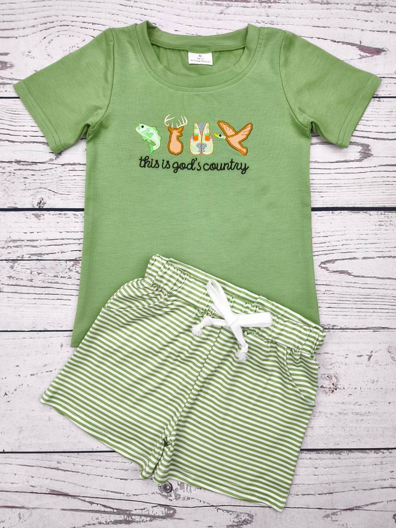Baby Boy Green Appliqué Hunting Shorts Set