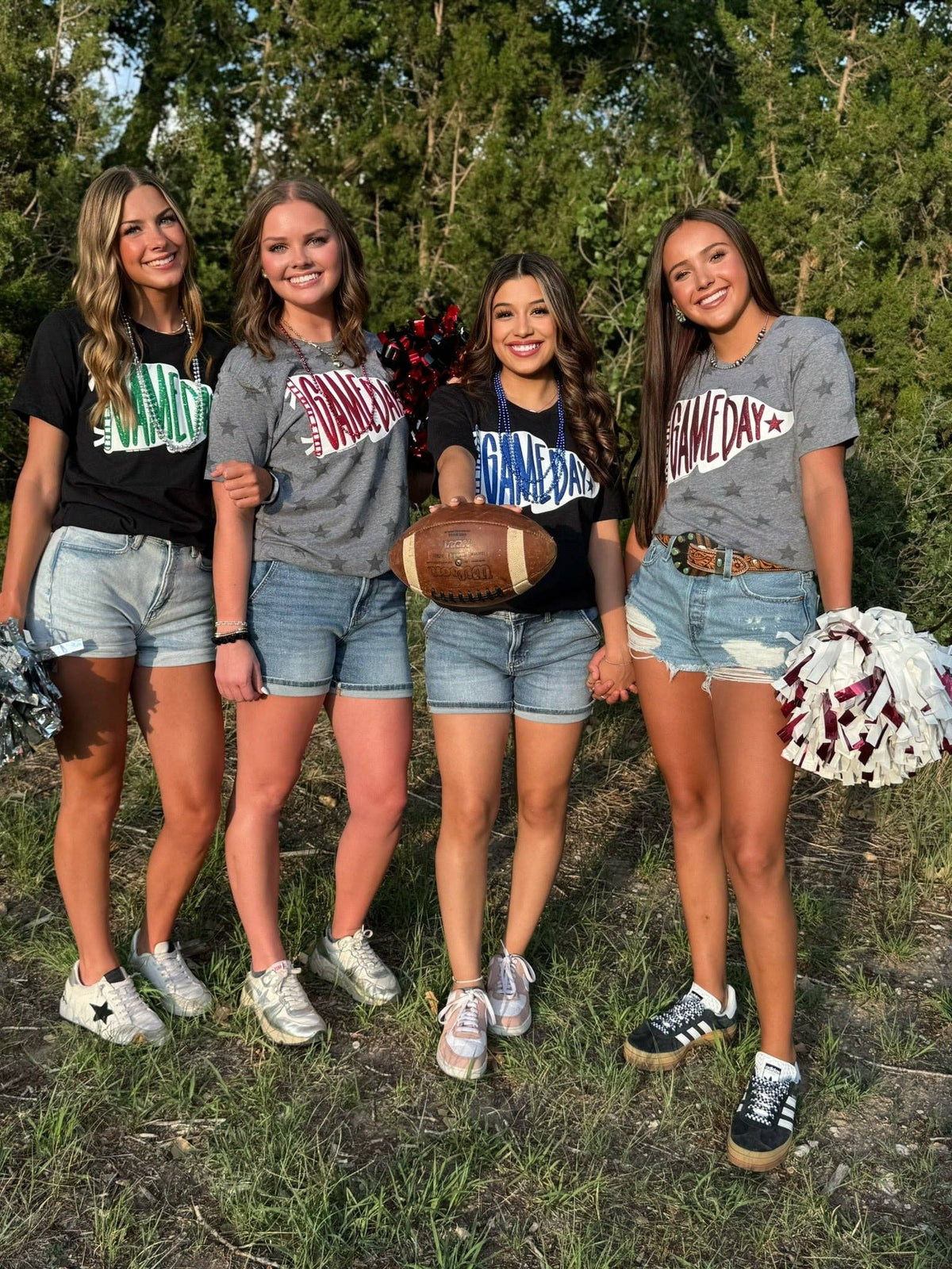 Pennant Game Day in White Ink with Glitter Puff Tee