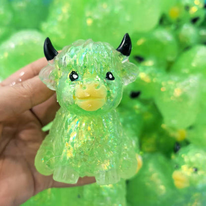 Highland Cow Squishy Toy Tie Dye Glitter Solid Color Slow Rising Stress Relief Squeeze Toy