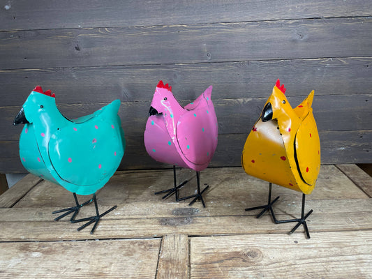 Mama Chicken Polka Dot-Metal-Garden Art-7Wx15H-Mama Chicken