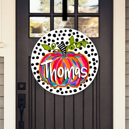 Personalized Colorful Pumpkin Door Hanger