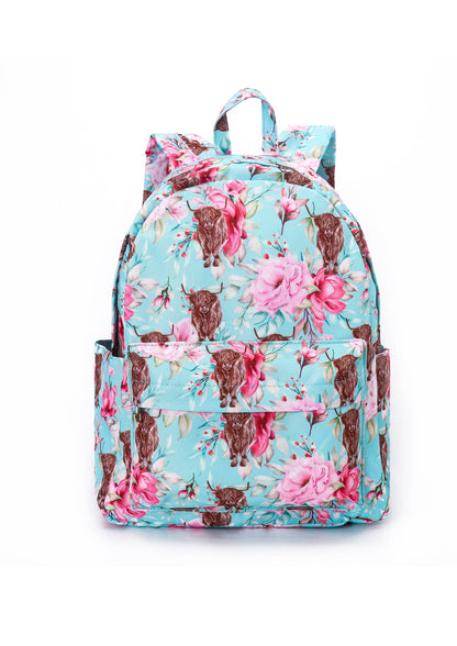 Highland Cow Floral Kids Backpack