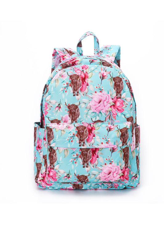 Highland Cow Floral Kids Backpack