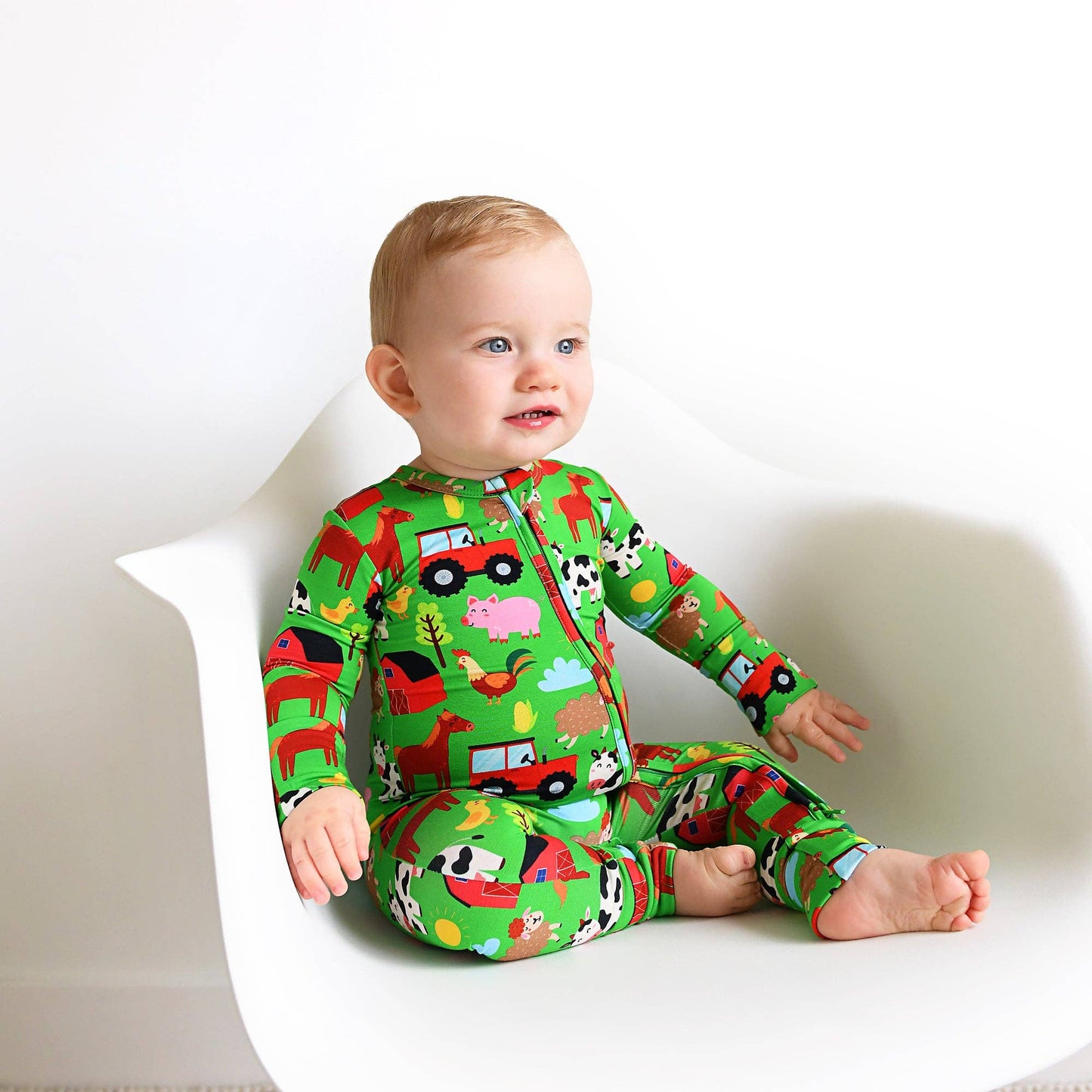 Tanner Zip Bamboo Baby Farm Animal Going Home Outfit