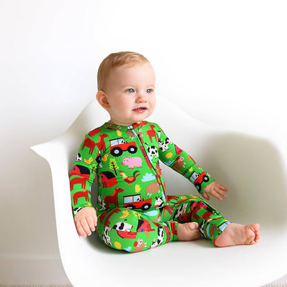 Tanner Zip Bamboo Baby Farm Animal Going Home Outfit