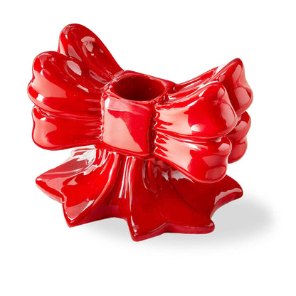 Very Merry Bow Taper Holder Red Earthenware Christmas
