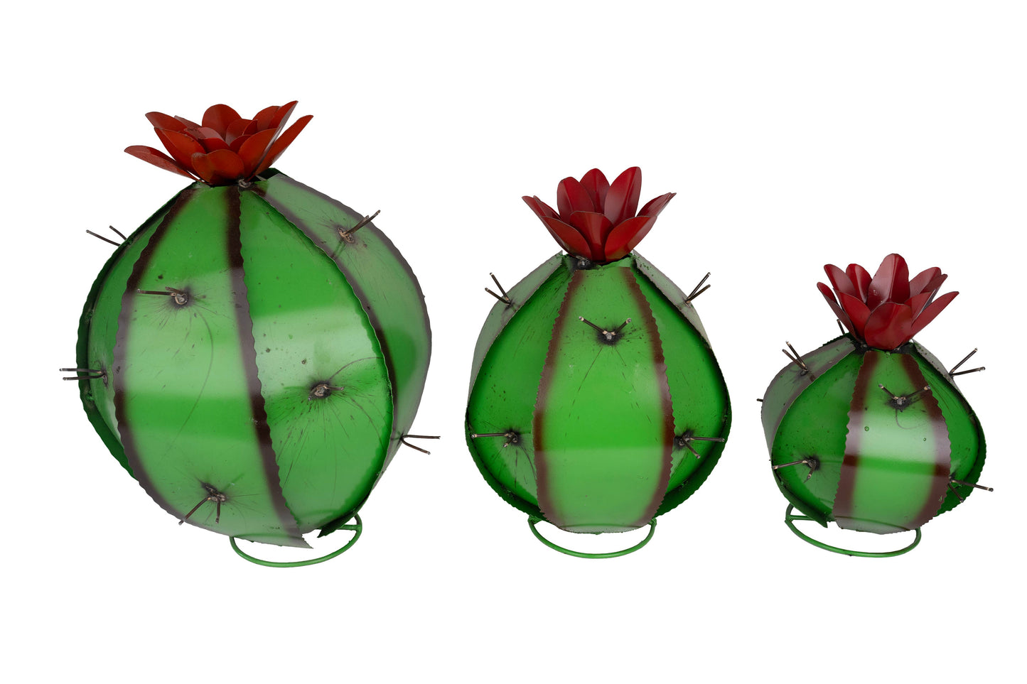 Barrel Metal Cactus-Garden-Desert-Barrel-Green