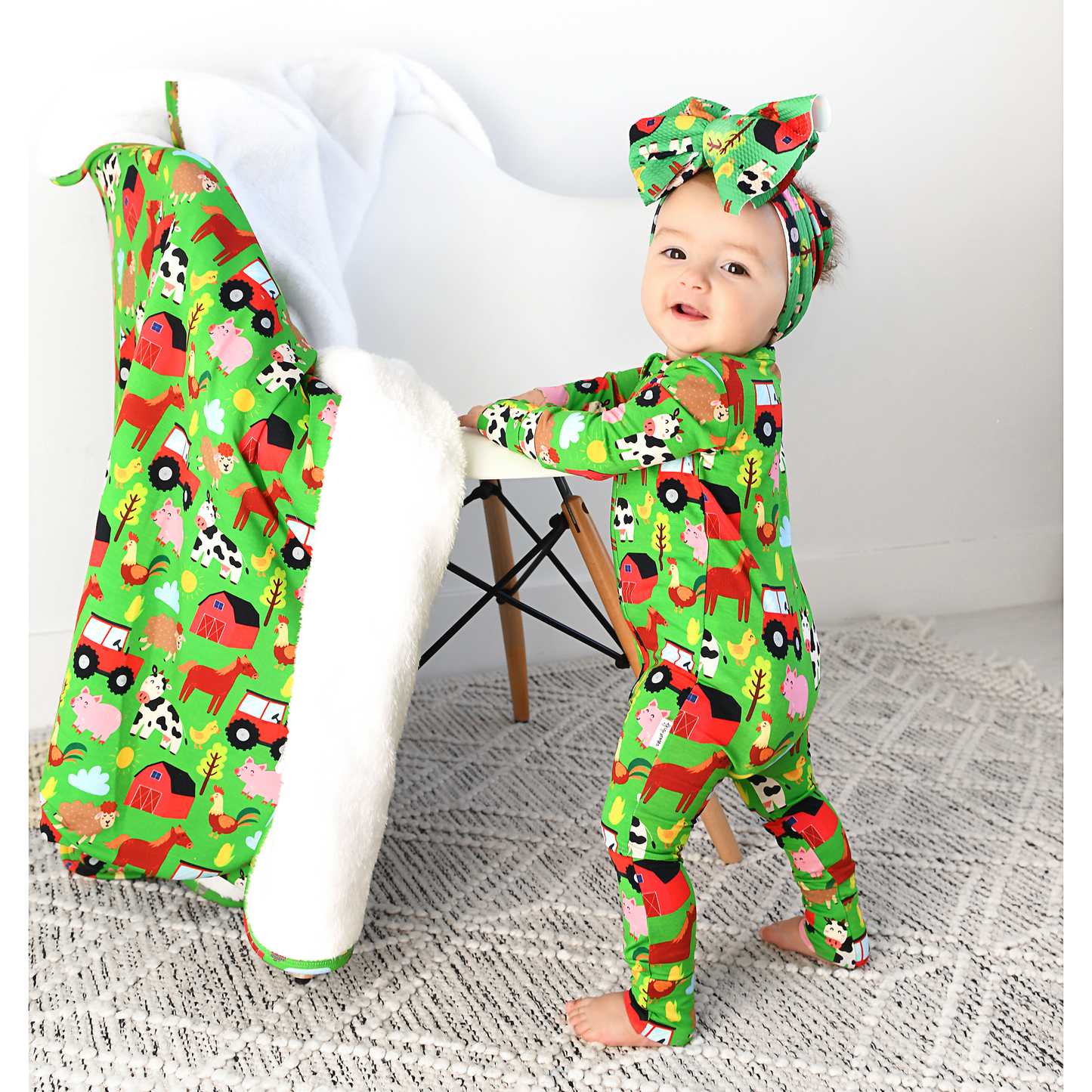 Tanner Zip Bamboo Baby Farm Animal Going Home Outfit