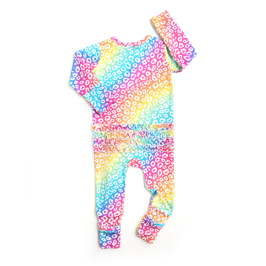 Summer Leopard RUFFLE ZIP Bamboo Sleepies Little Baby