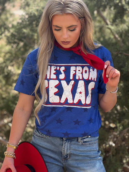 She's From Texas Tee with Red Ink