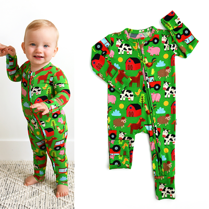 Tanner Zip Bamboo Baby Farm Animal Going Home Outfit