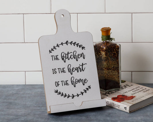 Cookbook Stand - Kitchen, Heart, Home Carved