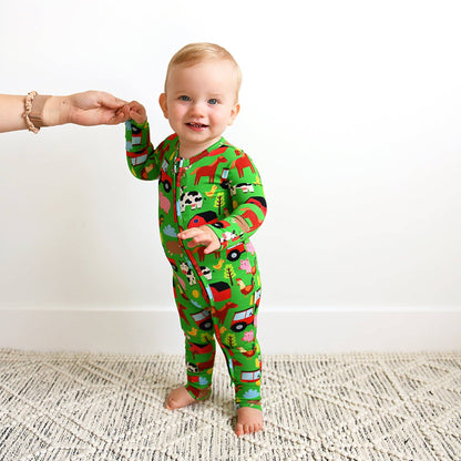 Tanner Zip Bamboo Baby Farm Animal Going Home Outfit