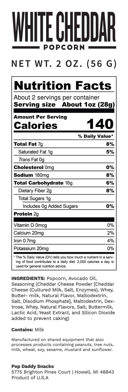 Pop Daddy – Real White Cheddar Flavored Popcorn 2.0oz