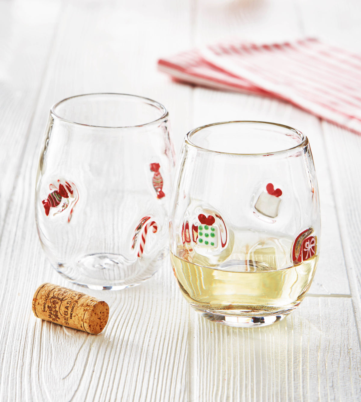 Candy Stemless Wine Glass Multi Christmas