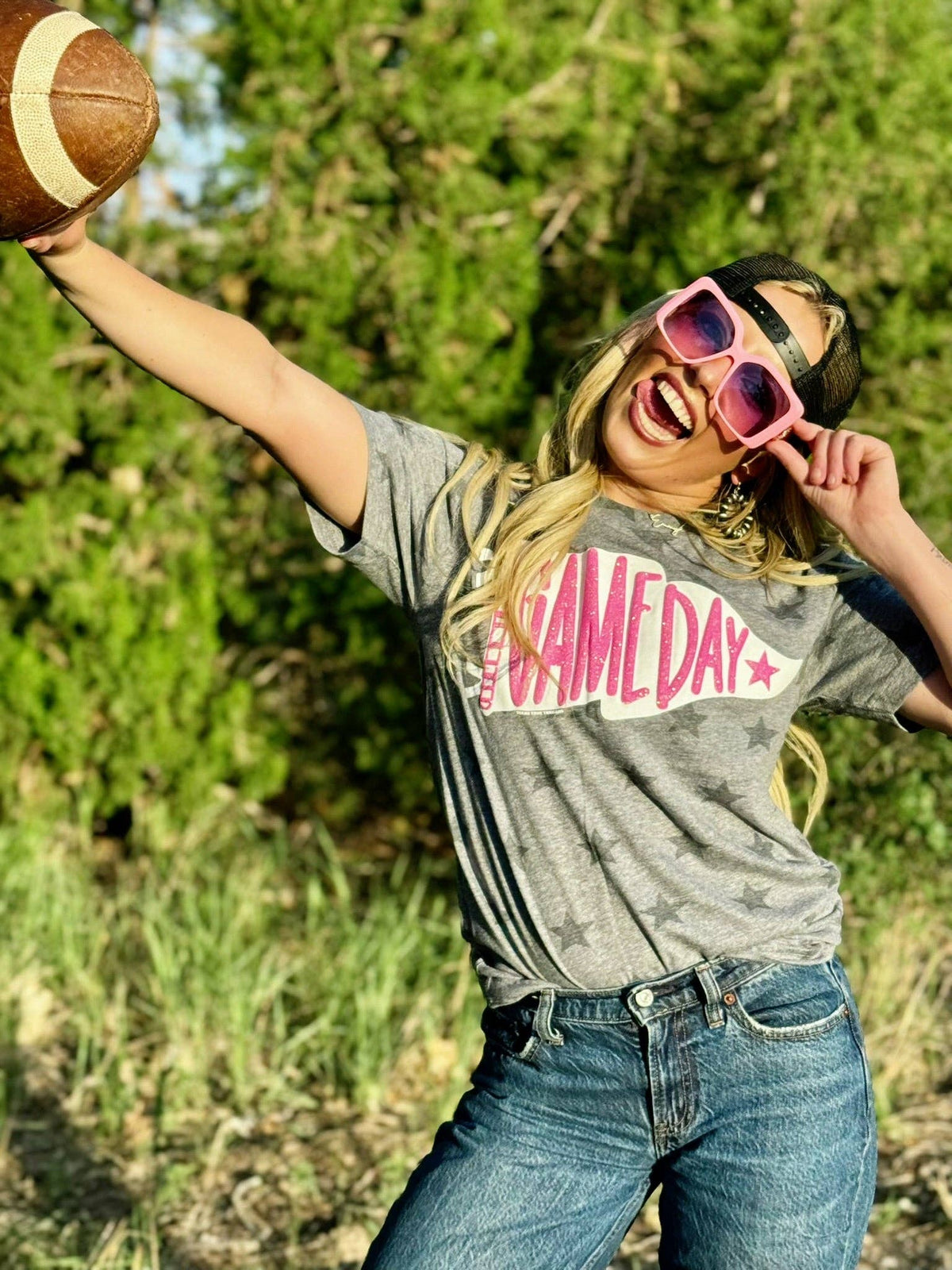 Pennant Game Day in White Ink with Glitter Puff Tee