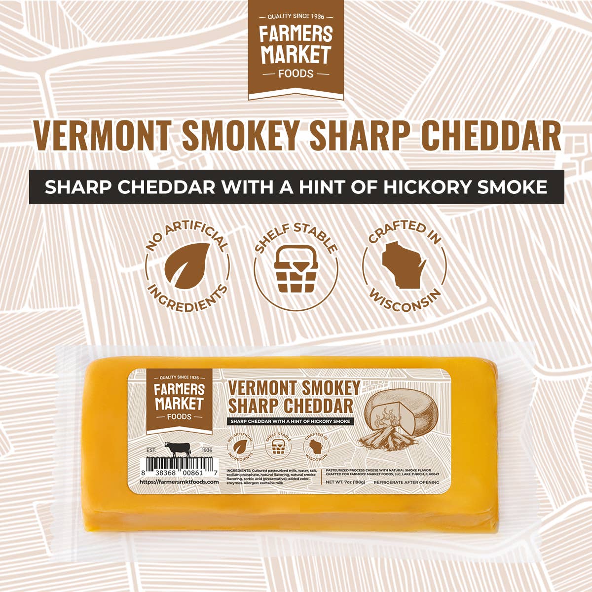 Vermont Smokey Sharp Cheddar 7oz (Shelf Stable)