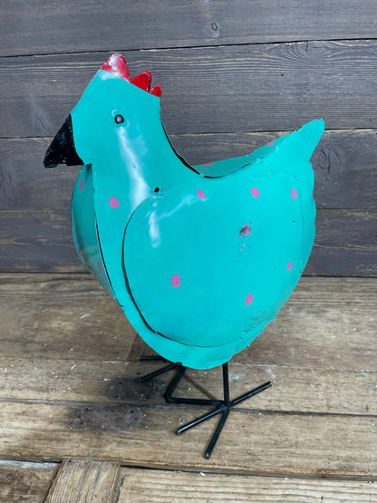 Mama Chicken Polka Dot-Metal-Garden Art-7Wx15H-Mama Chicken