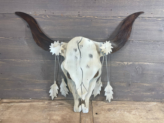 Longhorn Metal Skull-Rustic-Western-Wall-24x26 inches