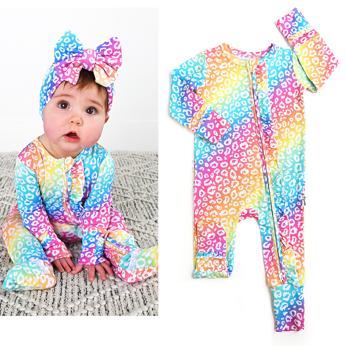 Summer Leopard RUFFLE ZIP Bamboo Sleepies Little Baby