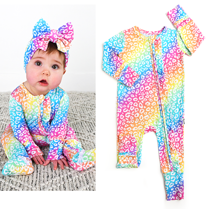 Summer Leopard RUFFLE ZIP Bamboo Sleepies Little Baby