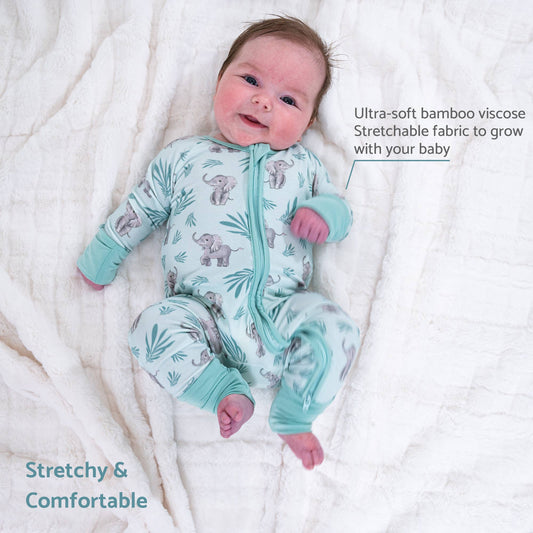 Bamboo Baby Convertible Zipper Pajamas - Elephant
