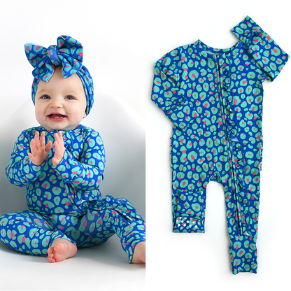 Miley Leopard Ruffle Zip Bamboo Baby Sleepies Little