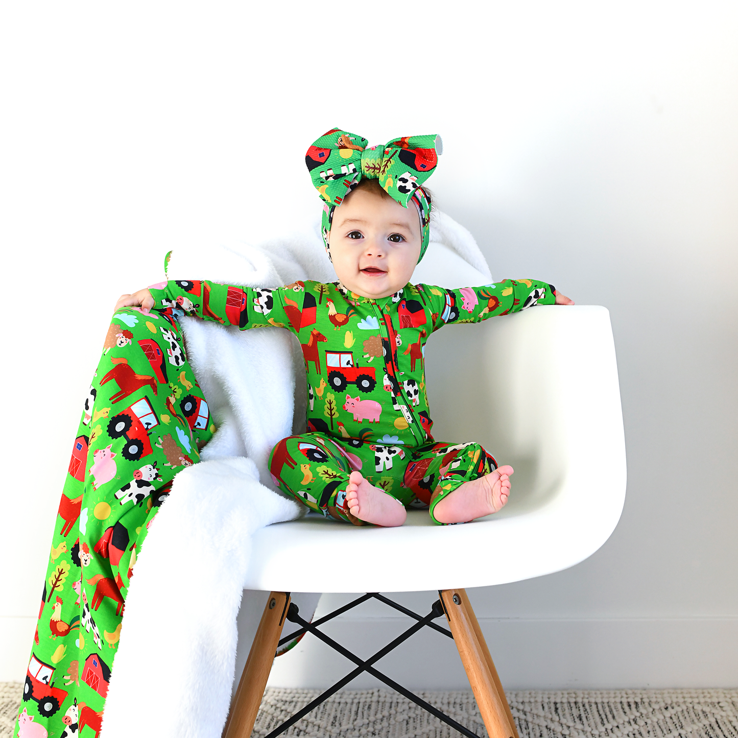 Tanner Zip Bamboo Baby Farm Animal Going Home Outfit