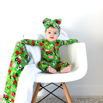 Tanner Zip Bamboo Baby Farm Animal Going Home Outfit