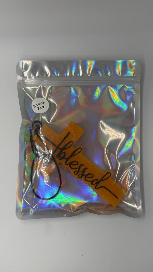 Orange Blessed Cross Car Freshie-Black Ice Scent