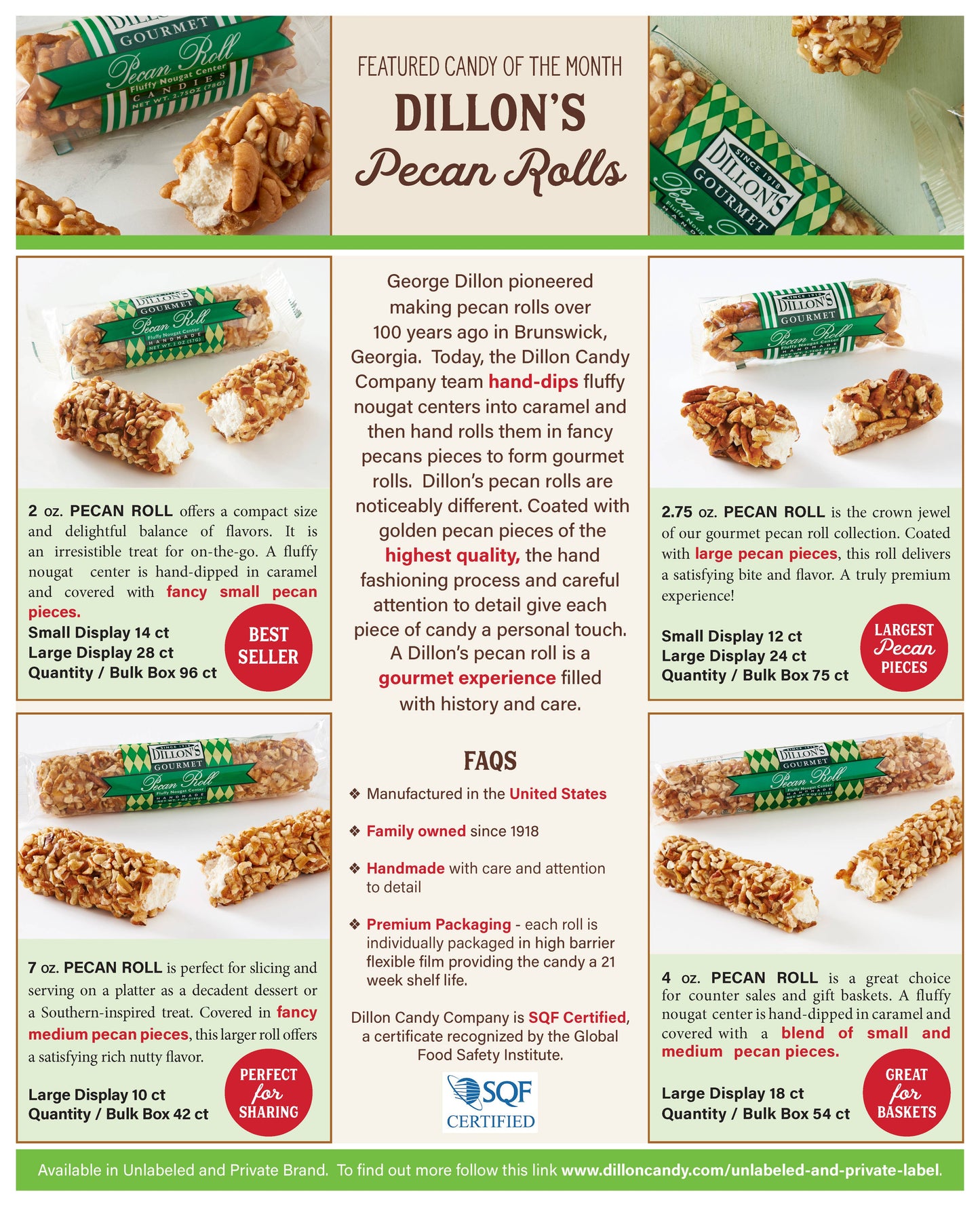 Roll, Pecan Log, 2.75 oz., Gourmet, Large Pecans