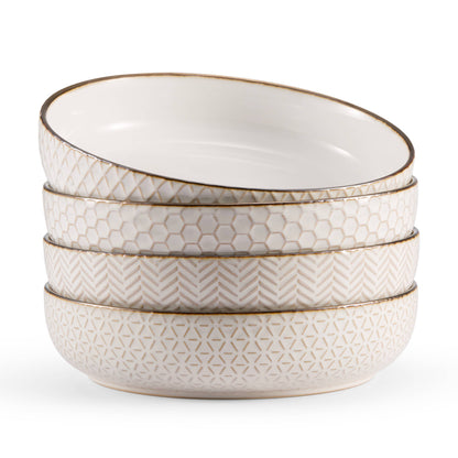 Kook Ceramic Pasta Bowls, 40 oz, Set of 4, Cream/Copper