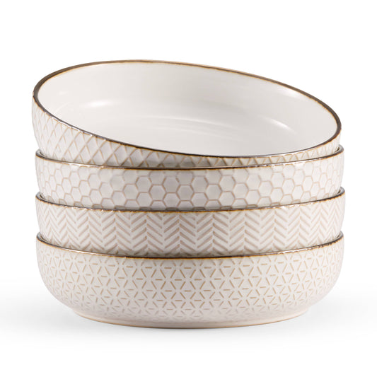 Kook Ceramic Pasta Bowls, 40 oz, Set of 4, Cream/Copper