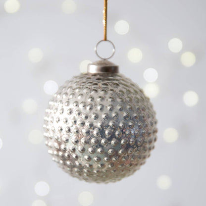 Hobnail Mercury Glass Ornament - Silver