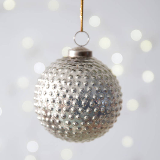 Hobnail Mercury Glass Ornament - Silver