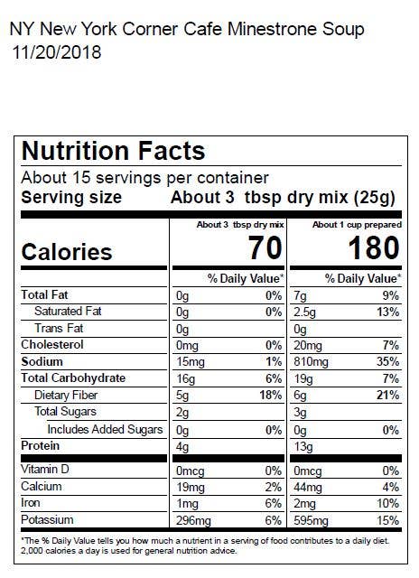 New York Corner Café Minestrone Soup  Mix