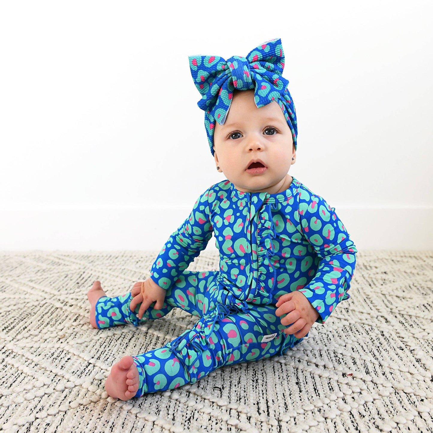 Miley Leopard Ruffle Zip Bamboo Baby Sleepies Little