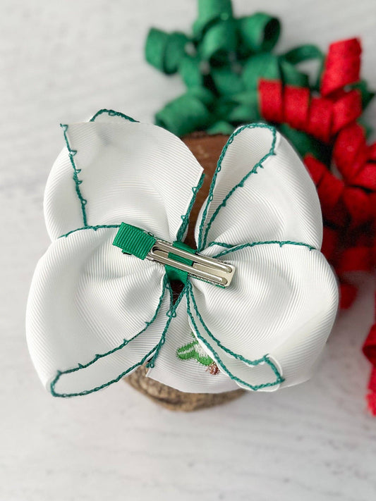 Christmas Tree Embroidered Moonstitch Hair Bow